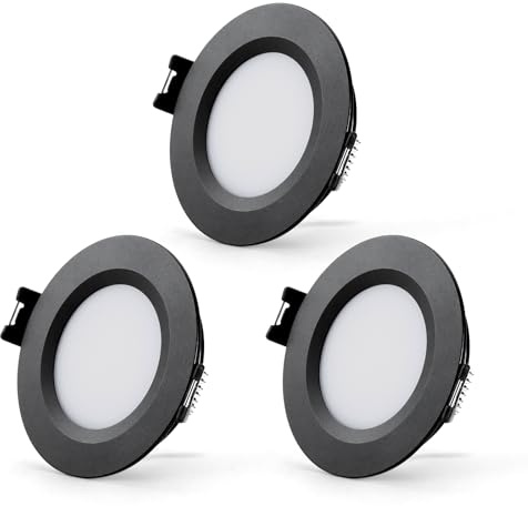 Sanyoung 3W LED Einbaustrahler 12V Dimmbar 3000K IP44, Schwarz 3er Set
