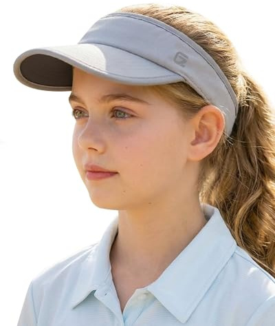 GADIEMKENSD Solskärm för barn, UPF 50+ keps för flickor, lätt och reflekterande visir för löpning, tennis, golf och utomhussporter på sommaren, Ljusgrå, 52-56