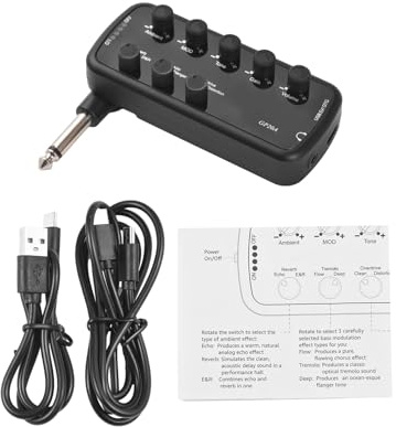 Alomejor Amplificatore per Chitarra Mini Amplificatore per Cuffie per Chitarra con 3 Simulazioni di Altoparlanti Registrazione USB C OTG Ingresso AUX per Musicisti di Viaggio per Esercitazioni di