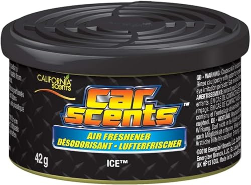 California Scents Ambientador de coche en Lata - Fragancia Duradera de Hielo (Hasta 30 Días) - Control de Intensidad de Olor para un Ambiente Fresco y Personalizado en tu Coche, 42g
