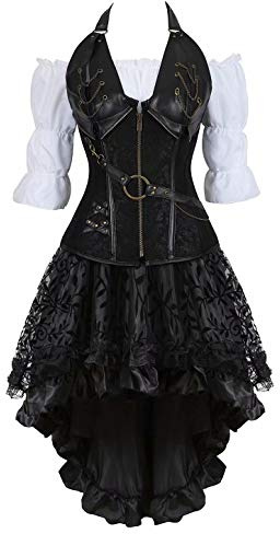 Corset Steampunk muje Bustier Sexy gotico Pirata Bordado Cuero Corsé y Falda Tutú Vestidos Tul y Blanco Blusa Fiesta L