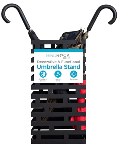 BIRDROCK HOME Decorative Umbrella Stand with Removable Water Tray - Large Freestanding Umbrella Rack and Cane Walking Stick Organizer - Metal Umbrella Holder for Entryway & Indoor Use - Black, Striped