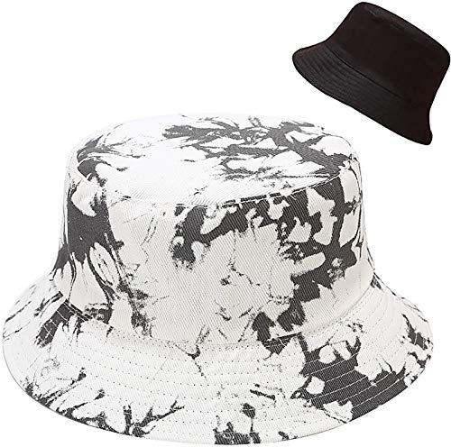 XYIYI Tie Dye Reversibel Fischerhüte Grau weiß Anglerhut Sonnenhut Für Damen Mädchen