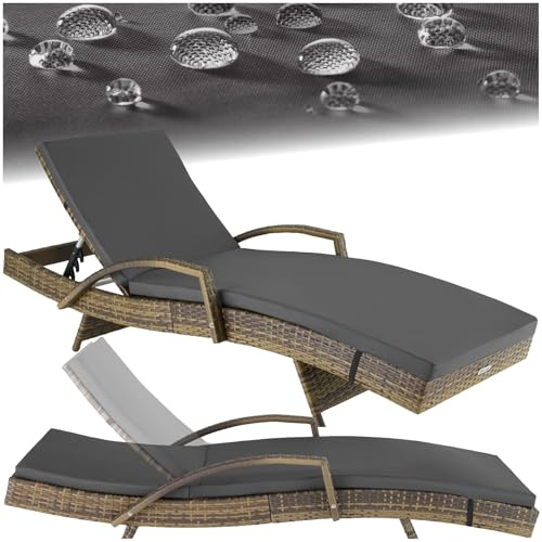 tectake® Chaise Longue Bain de Soleil en Résine Tréssée Aluminium Résistant Dossier Inclinable sur 5 Positions, Transat Salon de Jardin Exterieur Mobilier de Jardin Chaise Longue Relax Plage