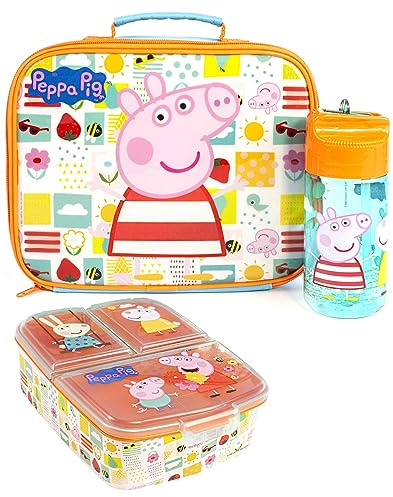 Peppa Pig Lunch Box Set for Kids | School Food Bag, Water Bottle & Snack Pot | Adventure with George Pig, Rebecca Rabbit, Suzy Sheep | Carry Peppa's Adventure Everywhere Lunch Set