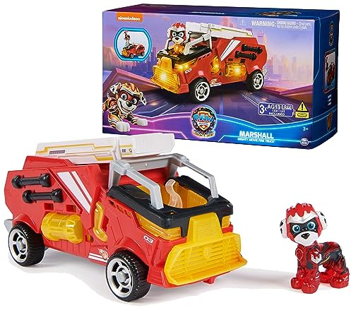 Paw Patrol: The Mighty Movie, Firetruck Toy with Marshall Mighty Pups Action Figure, Lights and Sounds, Kids Toys for Boys & Girls 3+