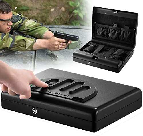 Vapenskåp, Biometriskt Vapenskåp För Pistoler, Handvapensäkert Personligt Pistolskydd Handvapenfodral Med 2 Nödnycklar, Snabbåtkomstboxsäkerhet, Hållbar Och Robust Kassaskåp För Pengar