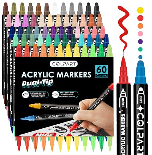 colpart Acrylstifte für Steine wasserfest,Paint Markers,60 Farben Steine Bemalen Acrylic Paint Permanent Marker Stift Ostereier zum bemalen Für Kunststoff Glas Holz Keramik Metall Reifen Leinwand.