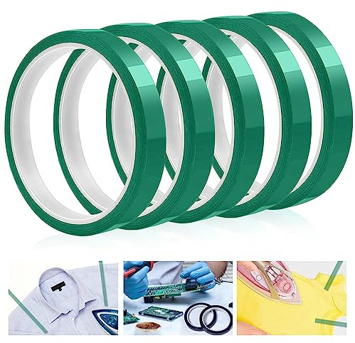 LYTIVAGEN 5 rullar värmebeständig tejp, polyimid, värmeband, isoleringstejp, hög temperatur, elektrisk 10 mm x 33 m, sublimering, tejp för elektronik, kretskort, värmeöverföring, grön