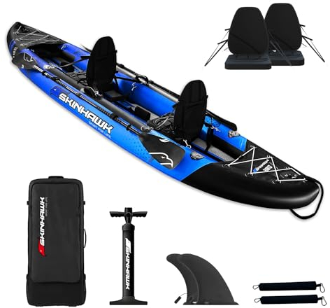 SKINHAWK Exclusiv Blau Kajak Set 380 – Schlauchboot – Kanu - 380 x 96 cm - 2 Personen Kajak