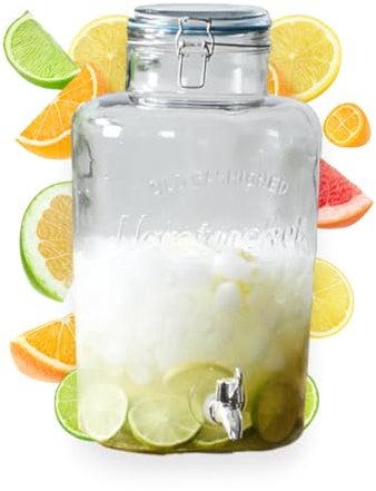 PZL CONCEPT Distributeur Boisson avec Robinet 8,7 L - Fontaine à Eau et Cocktail - Bol à Punch - Jarre en Verre pour Limonades - Bonbonne - Bocal pour Sublimez vos Fêtes et Anniversaires