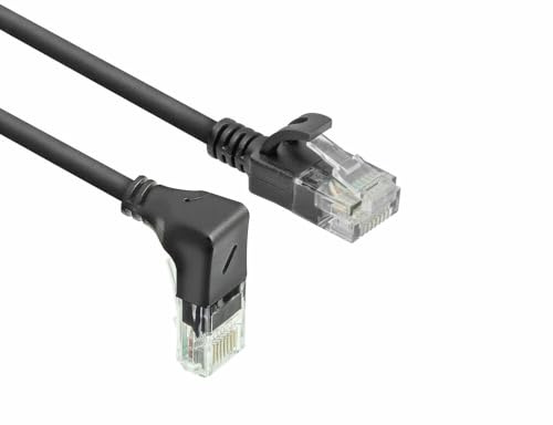 ACT CAT6A nätverkskabel 90° vinklad neråt, U/UTP LSZH LAN-kabel tunn 3,6 mm slimline, flexibel Ethernet-kabel med RJ45-kontakt, för användning i datacenter, 3 meter, nedåt DC3903