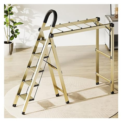 Taburete con escalera plegable Escalera Percha de ropa plegable for el hogar Escalera de caballete retráctil multifuncional for interiores de doble uso Aleación de aluminio engrosada Ideal para lavado