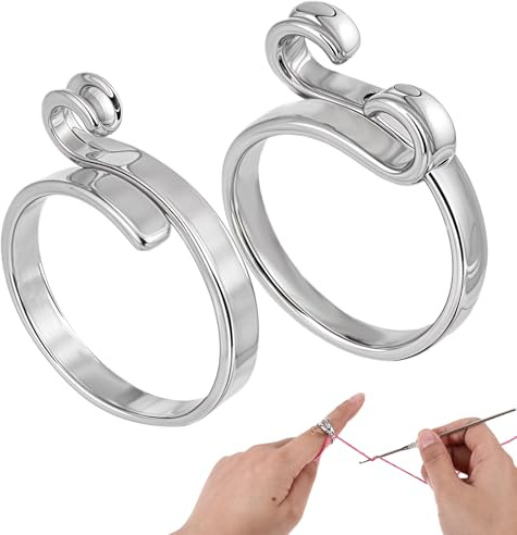 2 Pack Adjustable Crochet Ring for Finger Yarn Tension Ring for Crochet Braided Knitting Ring Handmade Crochet Tension Ring Finger Knitting Yarn Loop Tools for Crocheting Knitting
