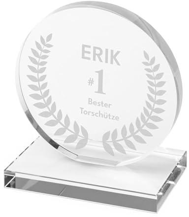 KDO MAGIC - Trophée Personnalisable - Coffret Cadeau Inclus - Trophée Verre personnalisé - Texte, prénom ou Date gravé - Petit Rond - Anniversaire, récompense, Thème Top 1