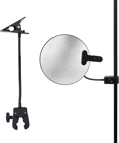 Photography Reflector Holder, 11 Inch Bendable Metal Reflector Photography Stand Clamp for Backdrop, Diffuser, Lighting, Clamping Range 0.5''-1.9''