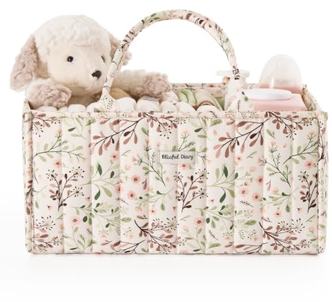 Blissful Diary Nappy Caddy Organiser, Baby Diaper Caddy for Nappy Station, Stylish Storage Basket for Newborn Essentials, Baby Shower Gifts for Girl or Boy,Pastoral Daisy
