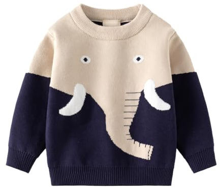 LUVCES Suéter de Punto para Niño Pequeño Lindo Jersey de Cuello Redondo Blusa de Manga Larga con Estampado Animal Sudadera Cálida para Niños