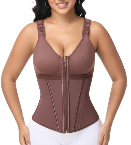 SHAPSHE Waist Trainer Corset Top for Women Tummy Control Zipper and Hooks