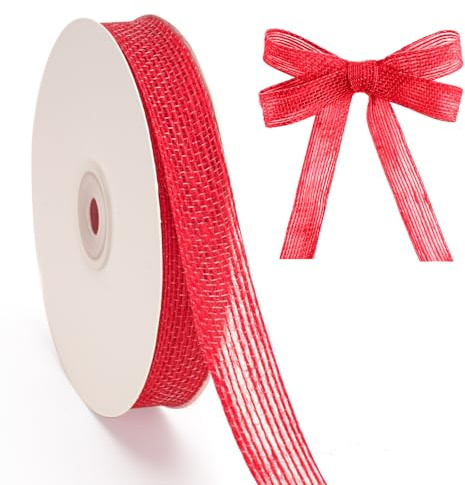 G2PLUS 20 Yards Nastri Natalizi：20mm Nastro di Juta Rosso,Nastro Regalo Per Natale,Matrimoni,Pasquali,Decorazioni Regali,Bricolage Artigianato