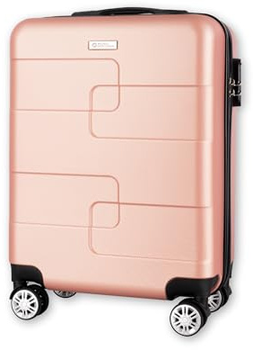 WORLD EXPLORER Cabin Suitcase | ABS Hard Shell with 360° Spinner Wheels & Com-bination Lock | Lightweight Cabin Luggage and Suitcase 34L – Ryanair Priority Size Travel Bag (Rose Gold, 55x40x20 CM)