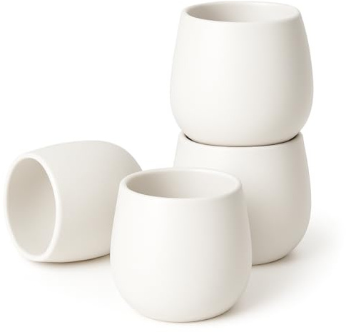 Goodwei Tazas de té japonesas – Tazas de cerámica sin asa, forma redondeada y diseño minimalista – Perfectas para té, matcha, café o espresso - Juego de 4, 200 ml (Camellia White)