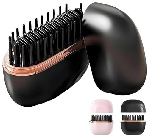 Brosse Chauffante 2 En 1 Mini Rechargeable Usb, Peigne Chauffant À 3 Températures, Brosse Lissante Sans Fil Pour Cheveux Lisses & Boucles (Noir)