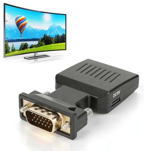 LICAEVEY Convertitore Adattatore VGA Maschio a HDMI Femmina, Interfaccia Multimediale HD 1080P per Computer Portatili Proiettori, Audio Stereo Tramite AUX da 3,5 Mm Plug and Play per