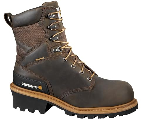 Carhartt 8” Waterproof Leather Logger Boot – Composite Toe Work Boots for Men with Goodyear Welt, Slip-Resistant Outsole, EH Rated – Crazy Horse Brown - 13 Wide