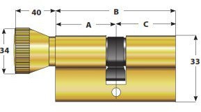 CILINDRO CON POMOLO OTTONE LUCIDO MM.30+70