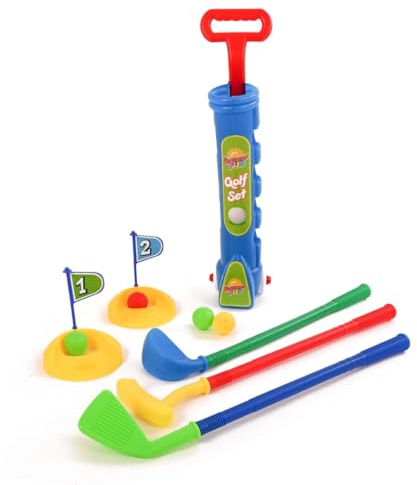 Kids Golf Club Set Garden Plastic Toy Cart Caddy Balls Bag Summer Beach Outdoor