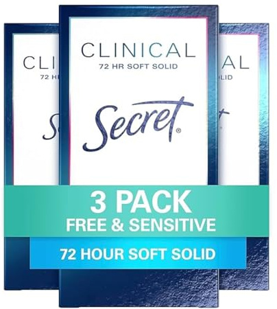 Secret Clinical Strength Deodorant and Antiperspirant for Women, Soft Solid, Sensitive Unscented, 1.6 Oz, (Pack of 3) (packaging may vary)