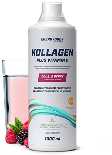 Energybody Kollagen Liquid Plus Vitamin C „Double Berry“ / 1000 ml/Liquid Collagen zum Trinken/Flüssiges Kollagen-Hydrolysat/Collagen Protein/Premium Kollagen Komplex / 40 Portionen