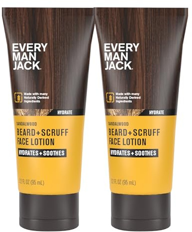 Every Man Jack Beard + Face Recovery Lotion-Moisturizes Relieves Dry Skin and Beard Itch - Light Sandalwood Scent-Made w/Naturally Derived Ingredients like Coconut Oil, and Witch Hazel-3.2oz(2 pack)