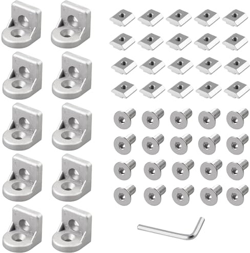 EYPINS 10 x styrvinkel monteringsmaterial vinkel, aluminiumprofil 30 x 30 spår 8 vinkelkontakter hörnvinkel vägghållare vinkel rutnät aluminiumlegering M6 x 14 skruv för fjäderprofil, 3D-skrivare