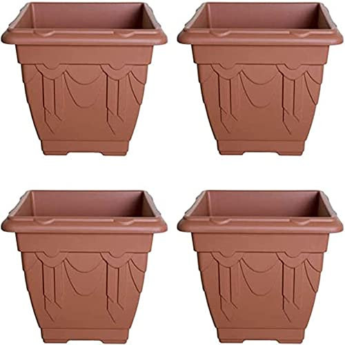 PHG Square Planters for Indoor and Outdoor | Plastic Flowering Planters for indoor and outdoor | Large Garden Pots | Plastic Flower Pots | 38 centimetres (Pack of 4, Terracotta)