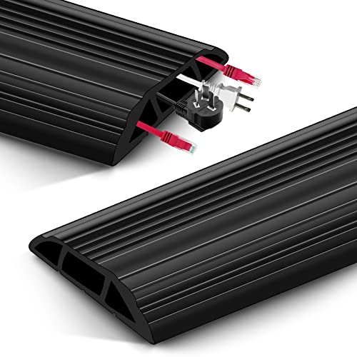 Canalina Pavimento, Protegge i cavi ed evita cadute da inciampo,per Cavi da Pavimento 3 Canali per Cavi con Protezione per Cavi in PVC, Ideale per Casa, Ufficio, Officina, Magazzino e Garage (6m,Nero)