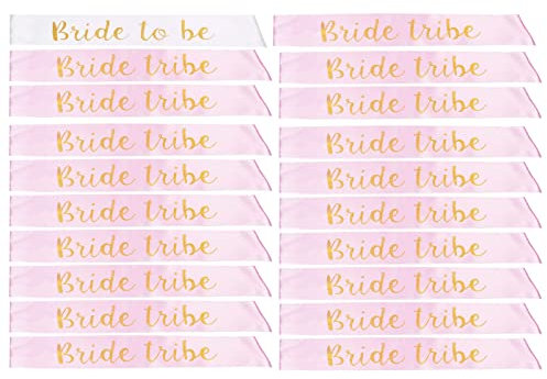 STAY GENT 20 Stück Bride to Be Schärpe Set mit 1 Stück Stück Weiß Bride to Be Schärpe + 19 Stück Rosa Scherpe Jungesellinenabschied für Brautjungfer Braut Dusche Hochzeit Gefälligkeiten Party Dekor