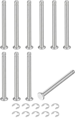 sourcing map 10Set M3x35mm 304 Stainless Steel Cylindrical Shaft Snap Ring Locating Pin, Flat Head Grooved Hinge Cylinder Position Pin with E Clip Retaining Ring, Silver