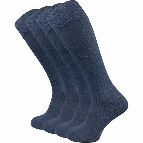 GAWILO calzini al ginocchio caldi per donna e uomo (4 paia) | calzini lunghi con elastico comodo | ideali anche come calzini da equitazione con suola imbottita, Blu, 35-38
