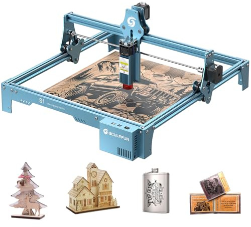 SCULPFUN S1 Laser Graviermaschine 5W, 90W Effekt Laser Engraver, Holz Gravieren Schneiden, Präziser Fokus, Ganzmetall Lasergravierer, Groß Skulptur Bereich 410x420mm, Laserschneider für Acryl, Holz
