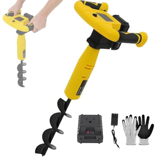 Outils de creusement de Trous Portables, tarière électrique avec Batterie et Chargeur, tarière sans Fil avec Fonction Inverse et Foret 11,8 x 3 Pouces, pour Le Jardinage, la Plantation