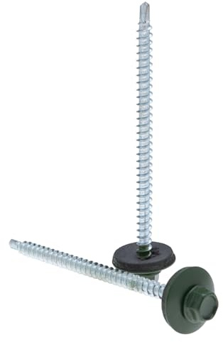 4.8 x 100 mm takskruvar, sexkantshuvud Självborrande Flerfärgad (RAL6020 Kromgrön) Takskruvar med EPDM tätad bricka, rostsäker förzinkad plåttakskruv för utomhusbruk 50 st