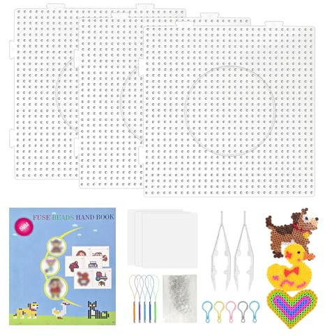 AYSYR 3 Stück Bügelperlen Platten,Bügelperlen Vorlagen 5 mm,Schablonen mit Schlüsselanhänger,Vorlagen mit Handbuch,Steckplatten 15 * 15 cm für DIY