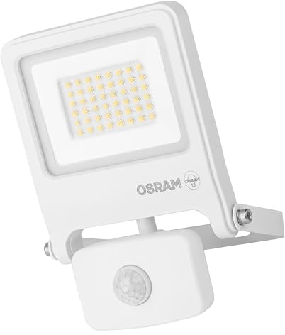 OSRAM ENDURA FLOOD PC 30W LED-strålkastare med sensor, 3000K varmvit, 3000 lumen, IP44 vit strålkastare IR-sensor, lux-inställning 2-1000