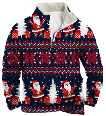 Generisch Jersey navideño casual para hombre de manga larga cuello alto cuello terciopelo sudadera, azul oscuro, L