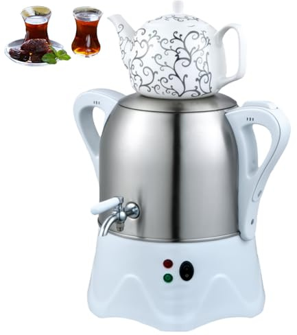 1800W Elektrisk Turkisk Tebryggare, Elektrisk Samovar Tebryggare, 3L Tekanna I Rostfritt Stål Och 1L Keramisk Tekanna, Håll Varm Och Torrkokningsskydd, För Att Brygga Turkiskt Te white