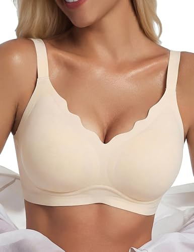 Bresdk Sujetador Mujer sin Aros Diseño Ondas Push Up Invisible Comodo Nylon XXL