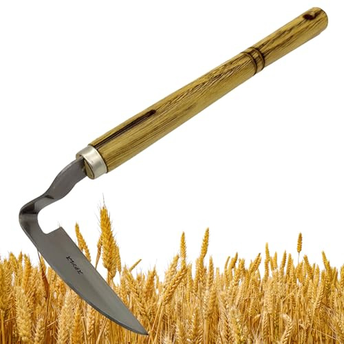 Generisch Utensile da giardino a forma di falciola, con manico in legno duro | Affettatrice , strumento per falciatura tenuto a mano per diserbo e scavare