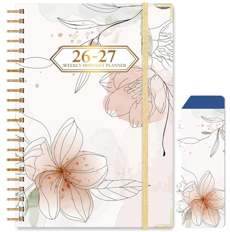Knagsfa 2026-2027 Planner, Jul.2026-Jun.2027 Planner Weekly and Monthly 6.25x8.5 with Page Tabs, Calendar Hardcover with Inner Pocket, Elastic Band, Twin-Wire Binding, Bookmark, Flowers
